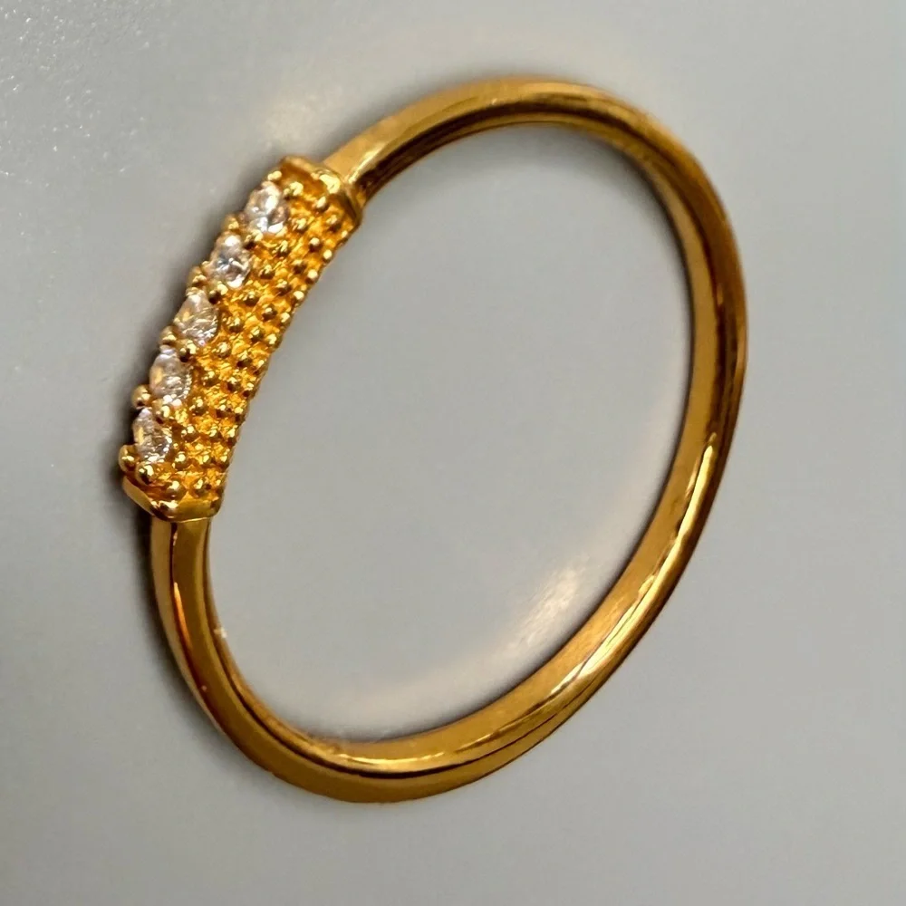 Elegant 14k Gold Vermeil Ring with Crystal Accents Dainty Stackable Ring